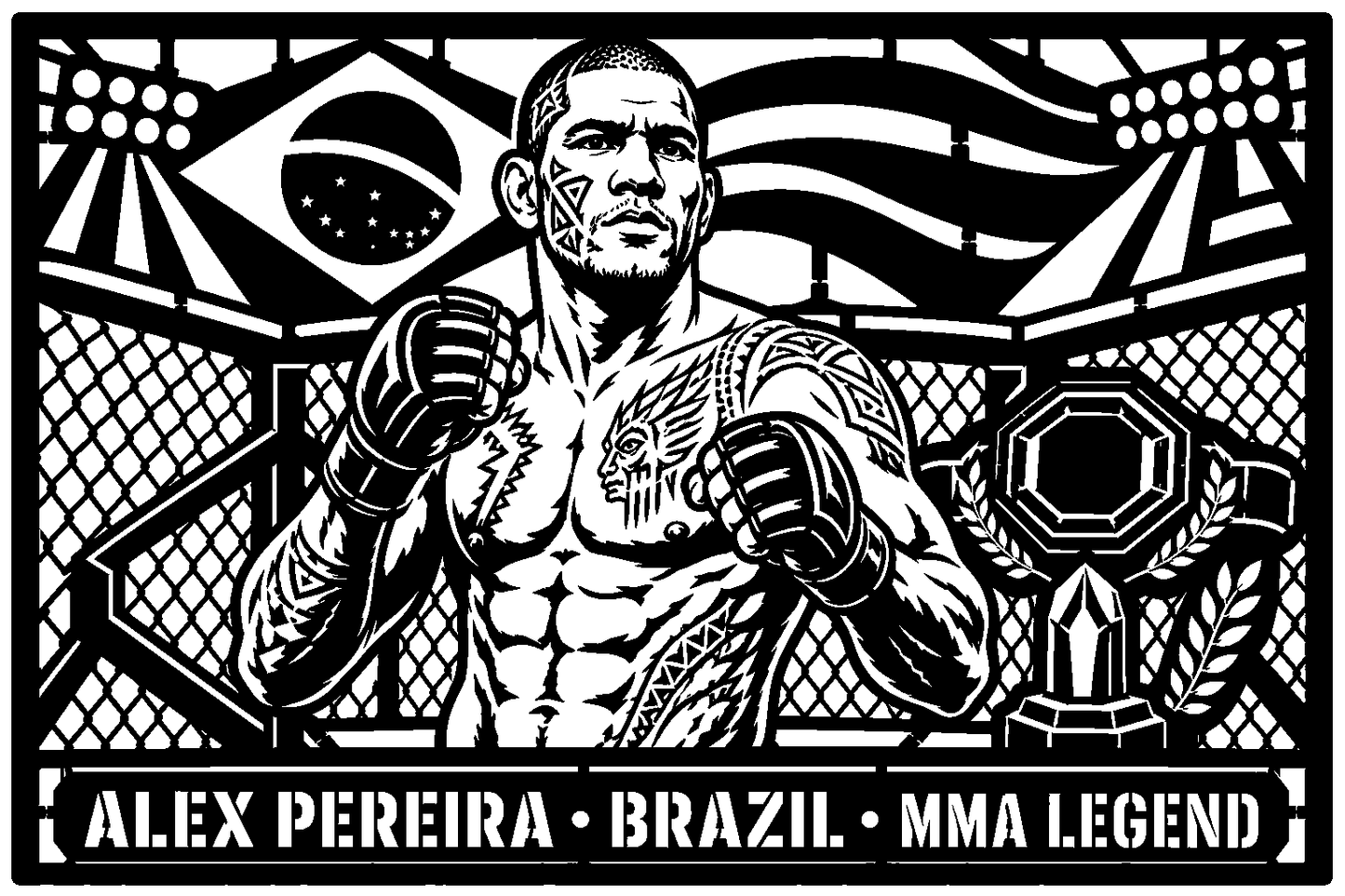 Cuadro metálico MMA Alex Pereira estilo corte metálico no oficial