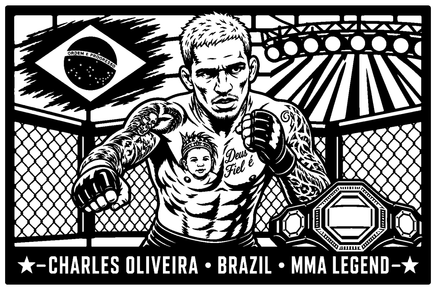 Cuadro metálico MMA Charles Oliveira estilo corte metálico no oficial