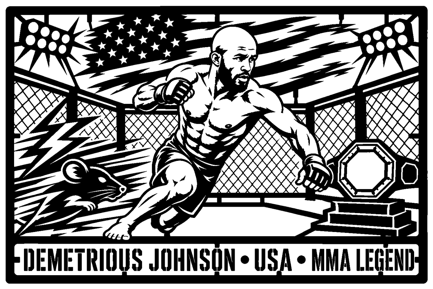 Cuadro metálico MMA Demetrious Johnson estilo corte metálico no oficial