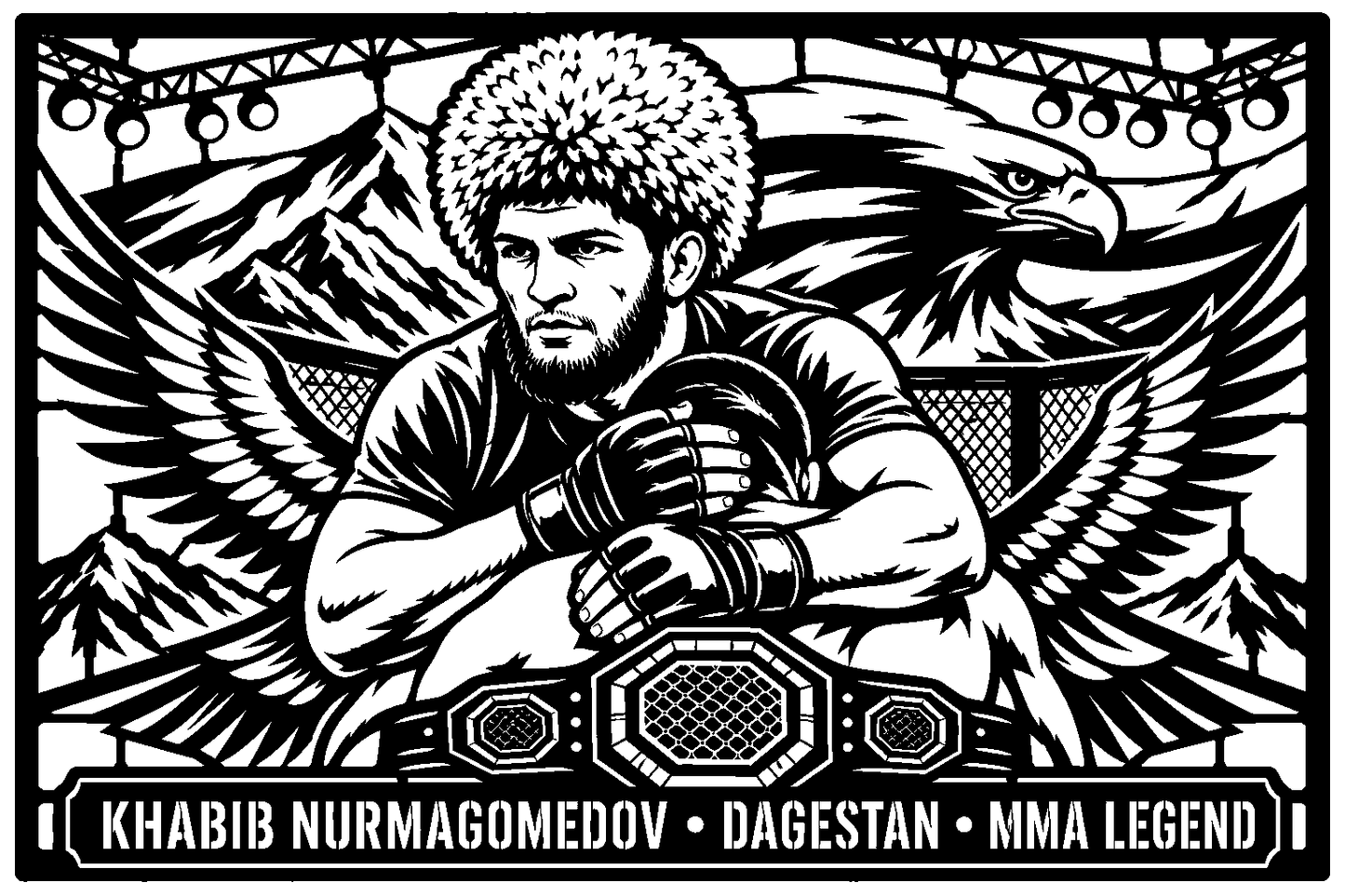 Cuadro metálico MMA Khabib Nurmagomedov estilo corte metálico no oficial