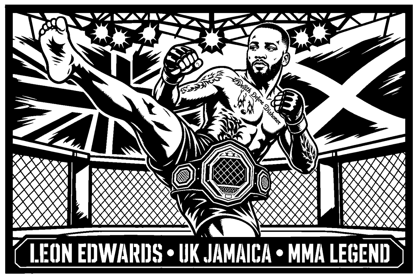 Cuadro metálico MMA Leon Edwards estilo corte metálico no oficial