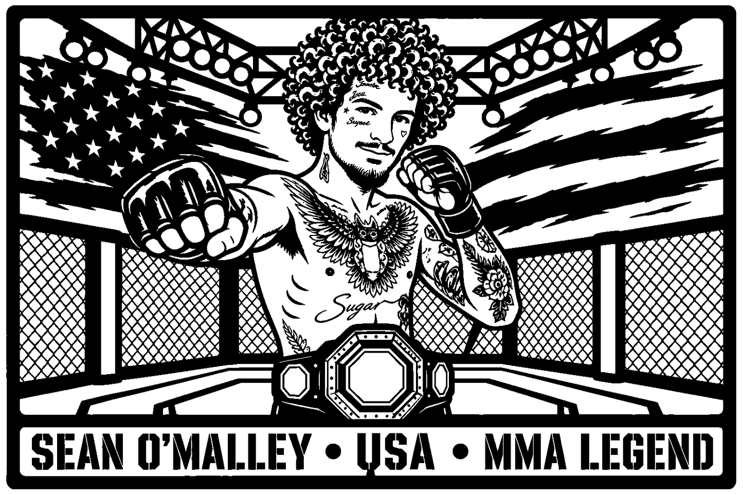 Cuadro metálico MMA Sean O'Malley estilo corte metálico no oficial