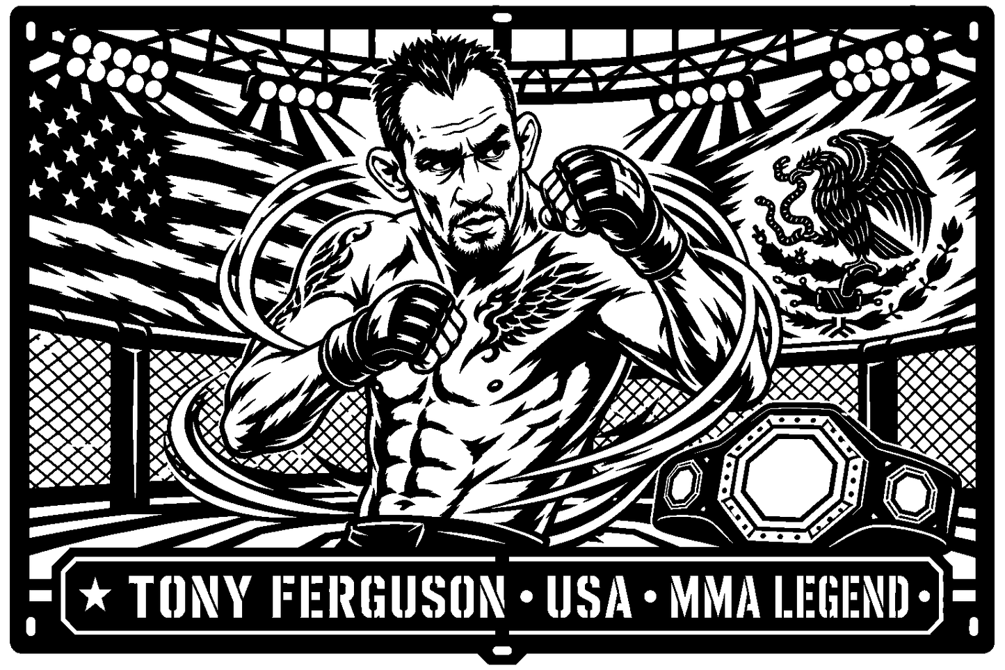 Cuadro metálico MMA Tony Ferguson estilo corte metálico no oficial