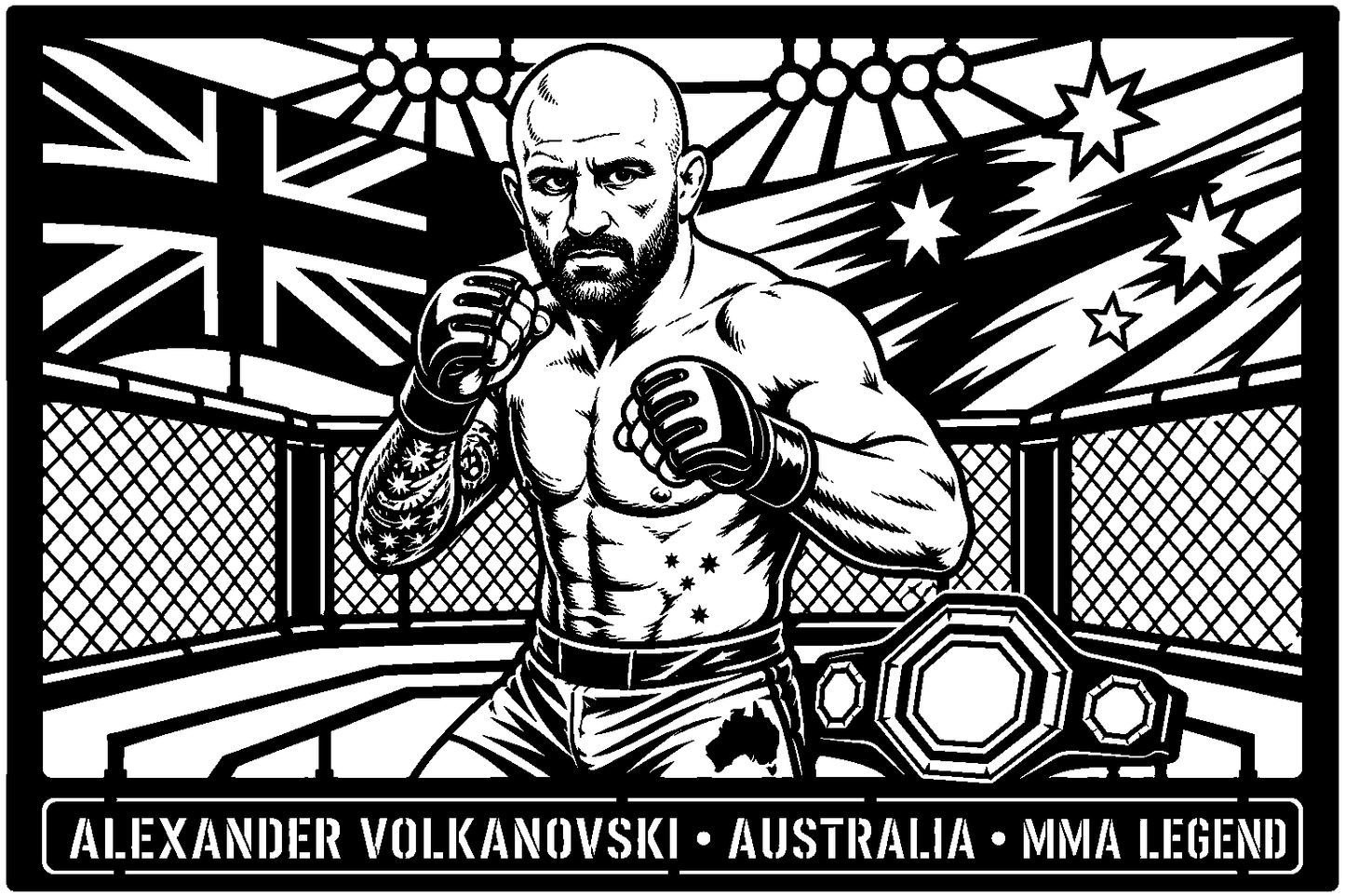 Cuadro metálico MMA Alexander Volkanovski estilo corte metálico no oficial
