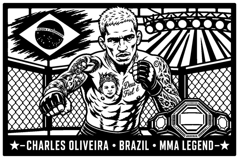 Cuadro metálico MMA Charles Oliveira estilo corte metálico no oficial