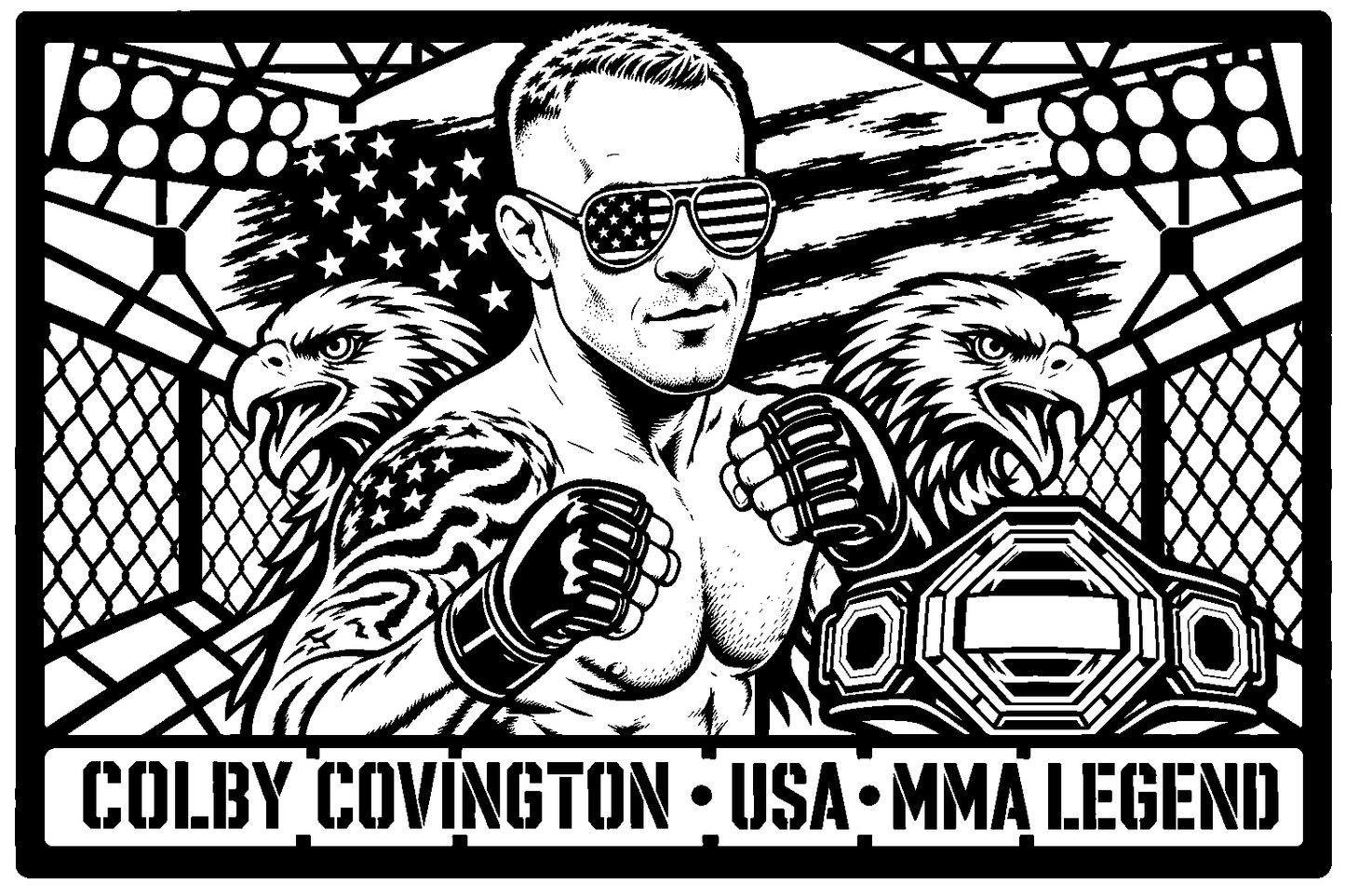 Cuadro metálico MMA Colby Covington estilo corte metálico no oficial