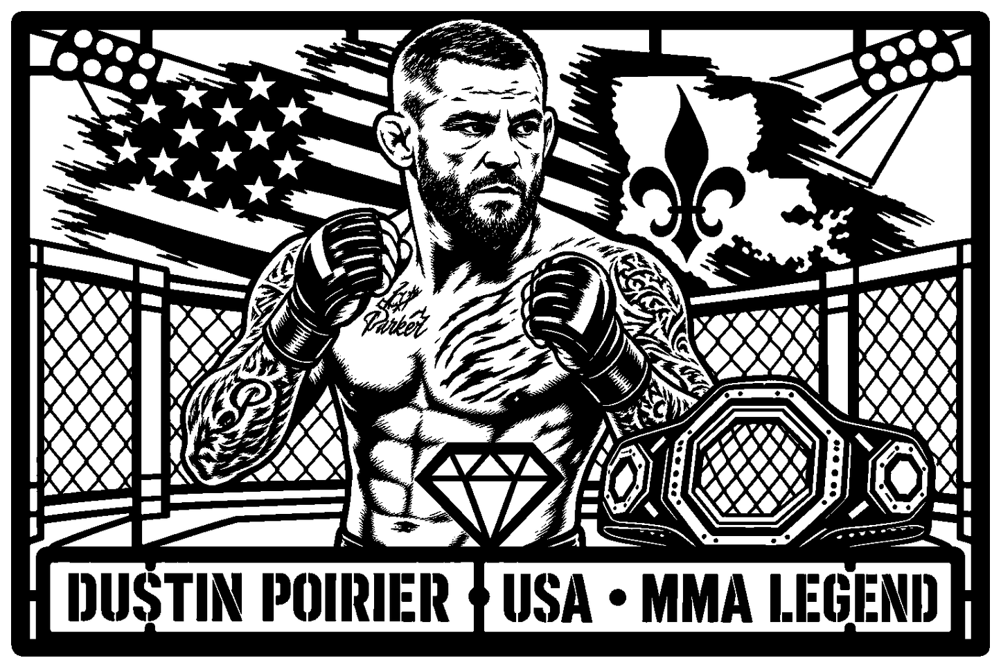 Cuadro metálico MMA Dustin Poirier estilo corte metálico no oficial