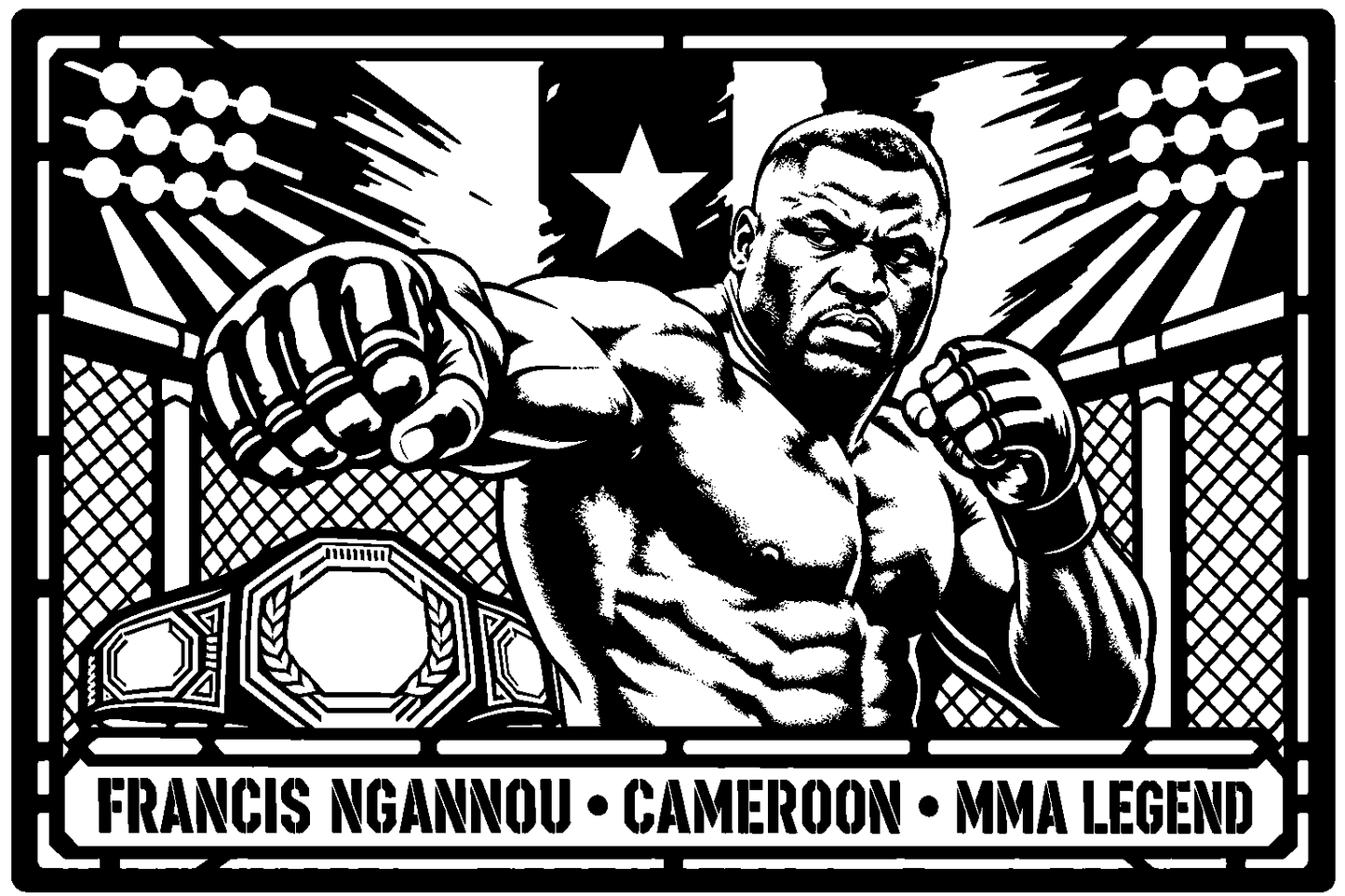 Cuadro metálico MMA Francis Ngannou estilo corte metálico no oficial
