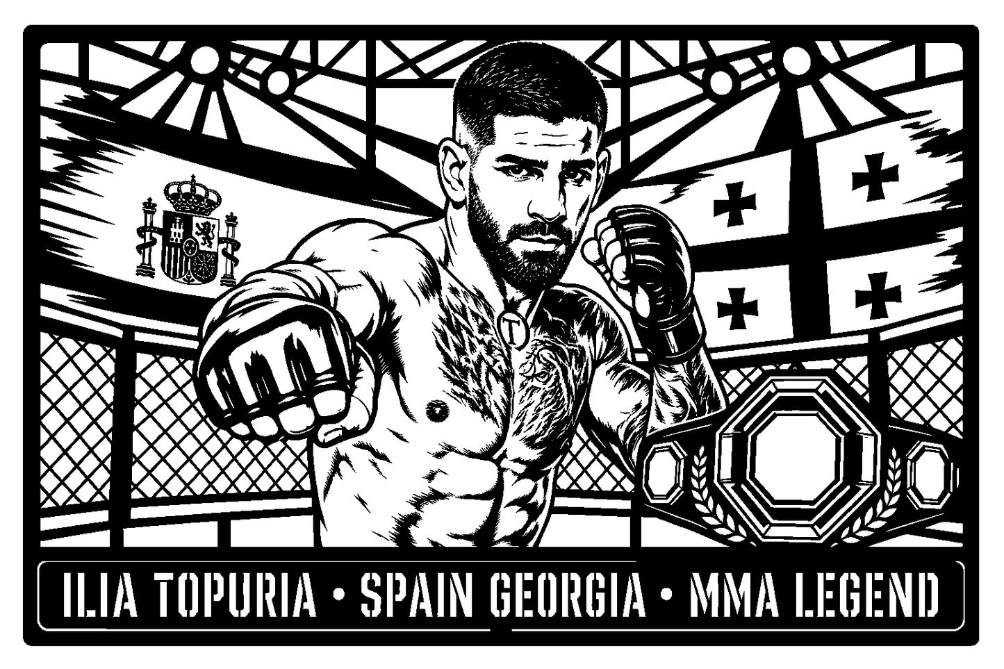Cuadro metálico MMA Ilia Topuria estilo corte metálico no oficial