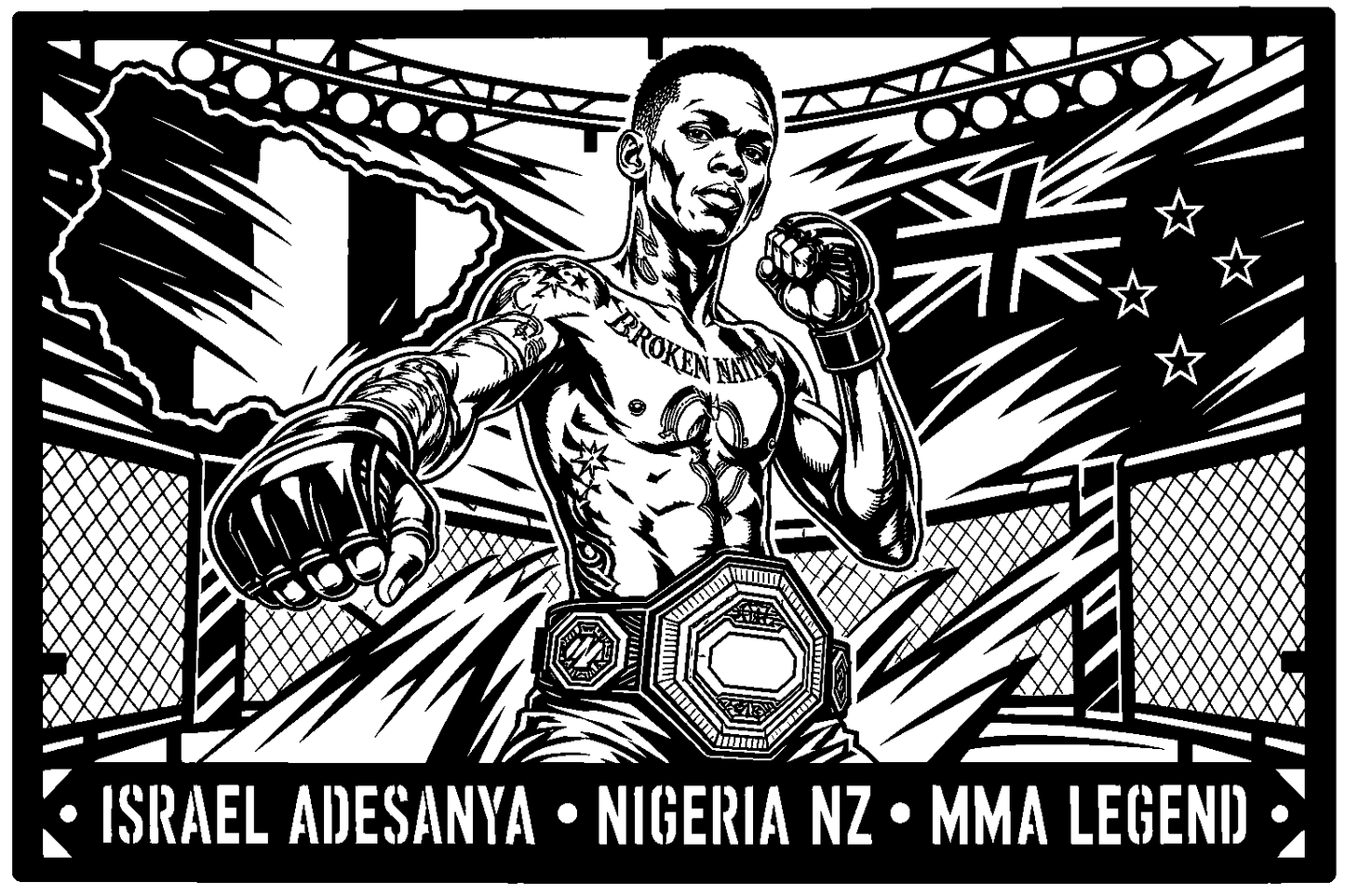 Cuadro metálico MMA Israel Adesanya estilo corte metálico no oficial