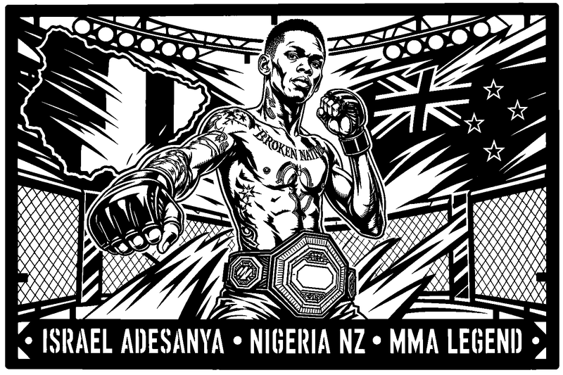 Cuadro metálico MMA Israel Adesanya estilo corte metálico no oficial