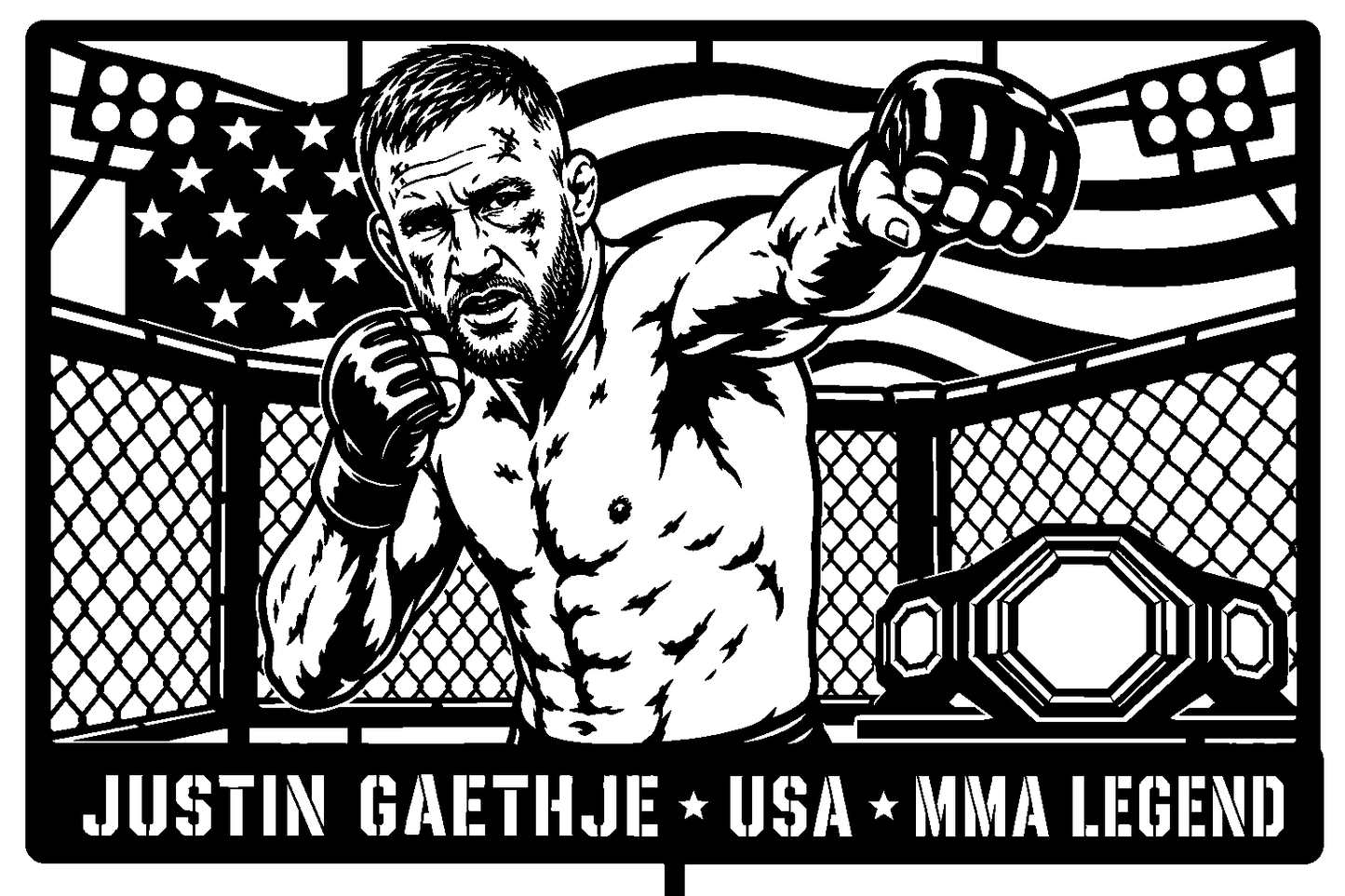 Cuadro metálico MMA Justin Gaethje estilo corte metálico no oficial