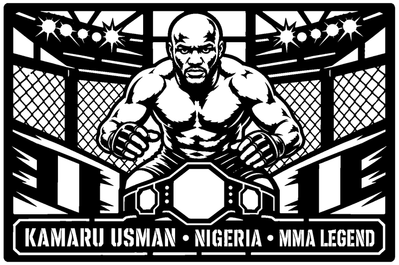 Cuadro metálico MMA Kamaru Usman estilo corte metálico no oficial