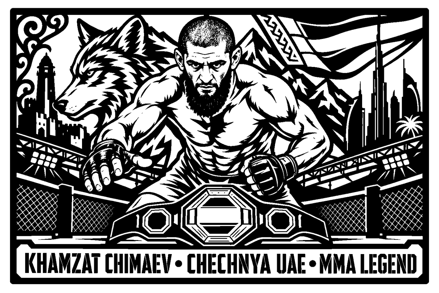 Cuadro metálico MMA Khamzat Chimaev estilo corte metálico no oficial