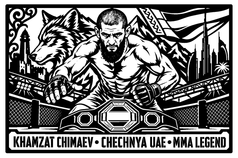 Cuadro metálico MMA Khamzat Chimaev estilo corte metálico no oficial