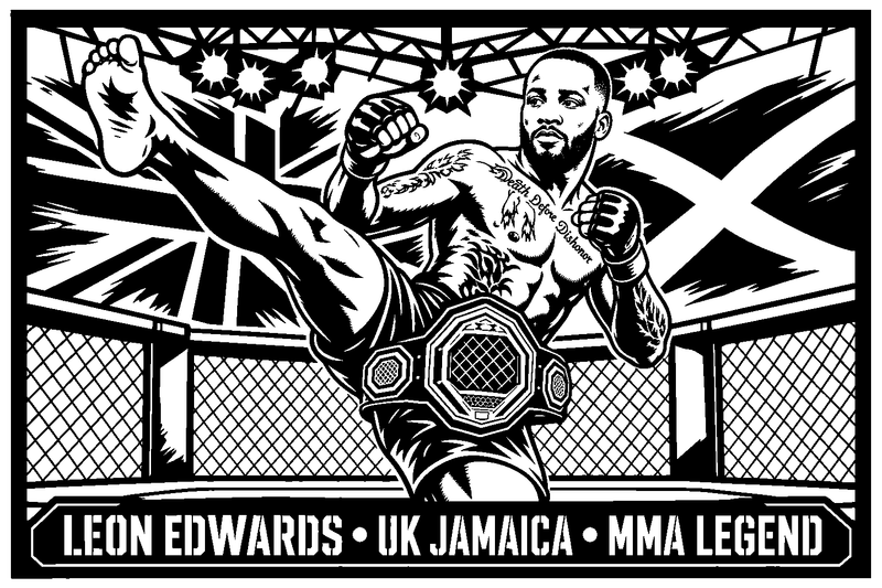 Cuadro metálico MMA Leon Edwards estilo corte metálico no oficial