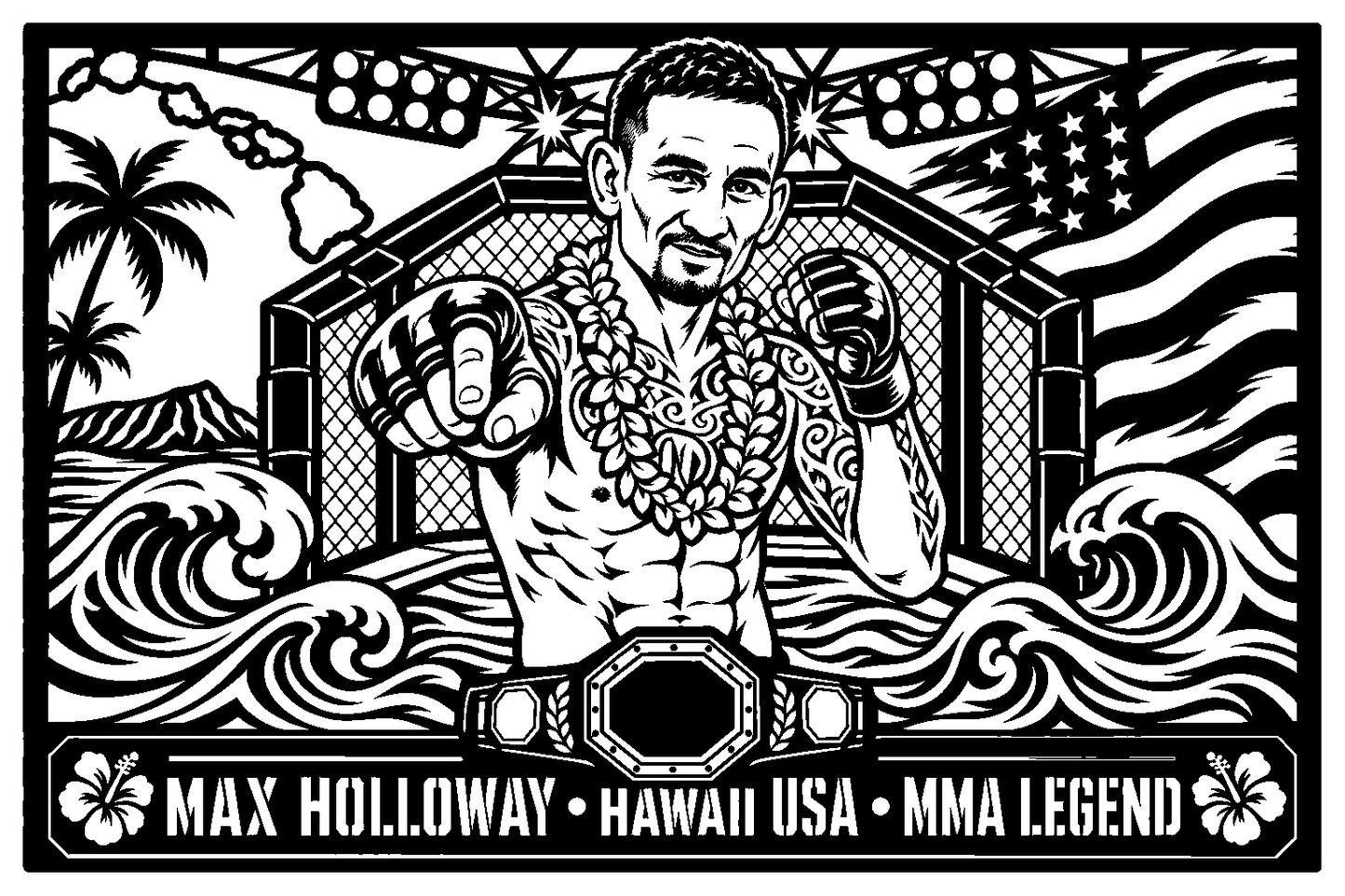 Cuadro metálico MMA Max Holloway estilo corte metálico no oficial