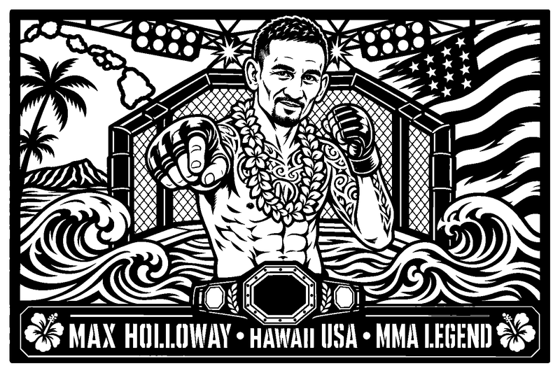 Cuadro metálico MMA Max Holloway estilo corte metálico no oficial