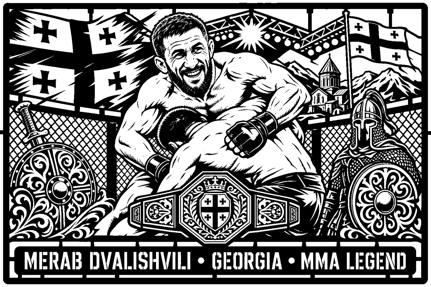 Cuadro metálico MMA Merab Dvalishvili estilo corte metálico no oficial