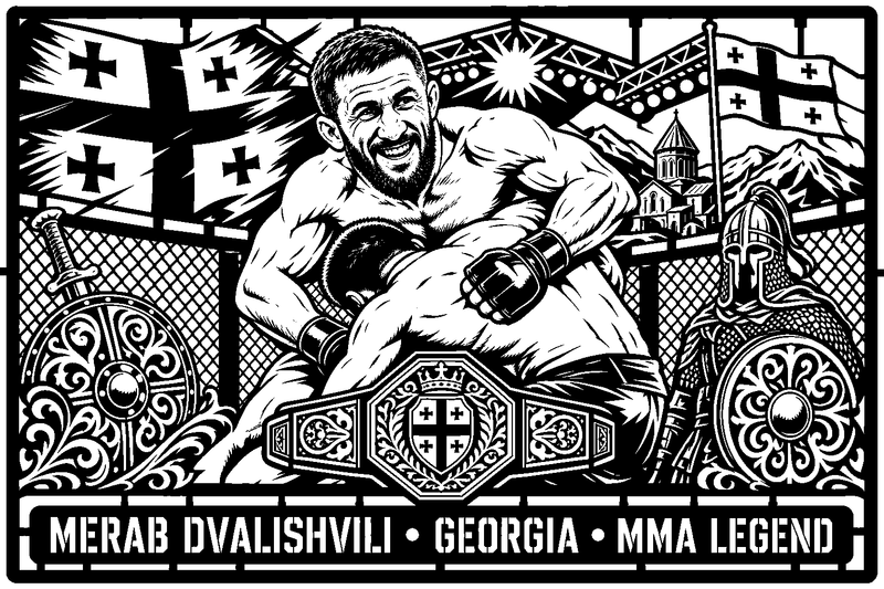 Cuadro metálico MMA Merab Dvalishvili estilo corte metálico no oficial