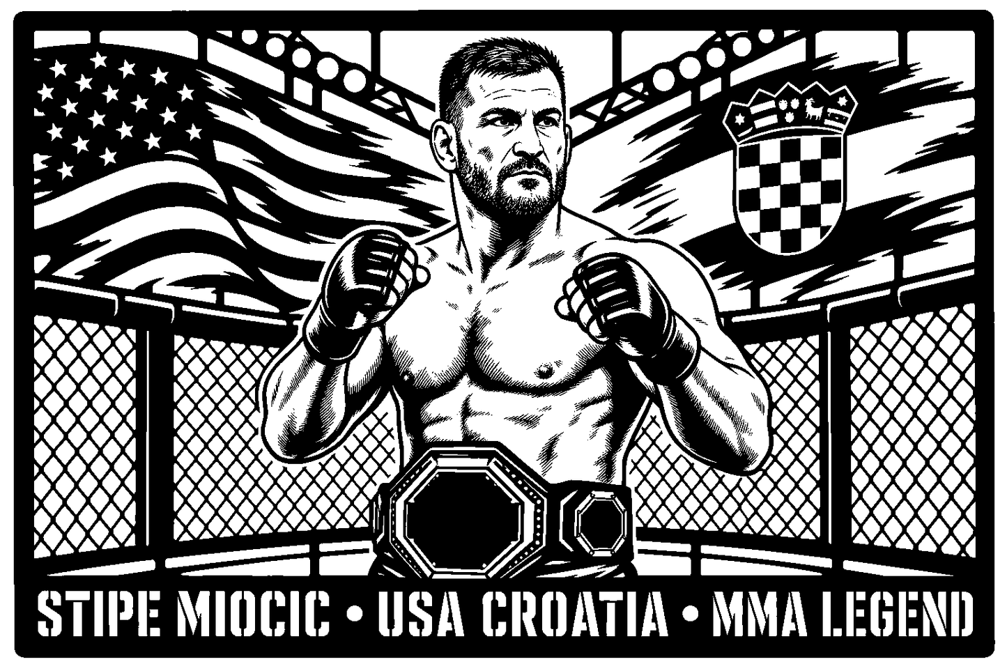 Cuadro metálico MMA Stipe Miocic estilo corte metálico no oficial