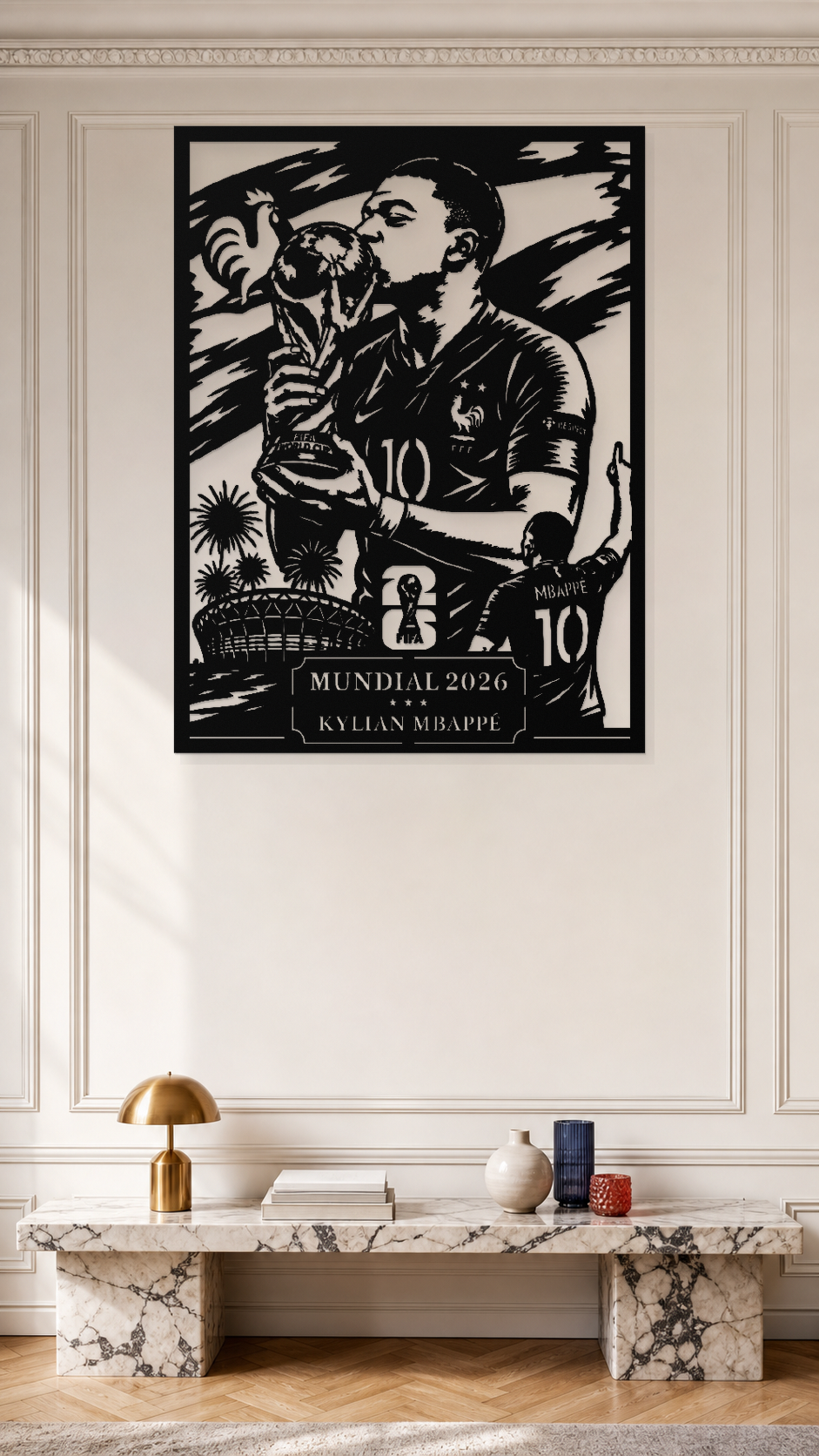 Cuadro Metálico Mundial 2026 - Kylian Mbappé mockup 1