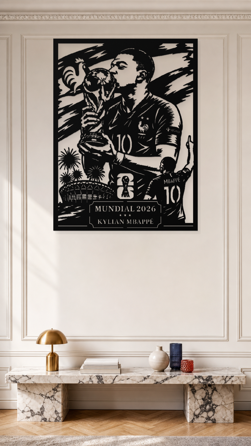 Cuadro Metálico Mundial 2026 - Kylian Mbappé mockup 1